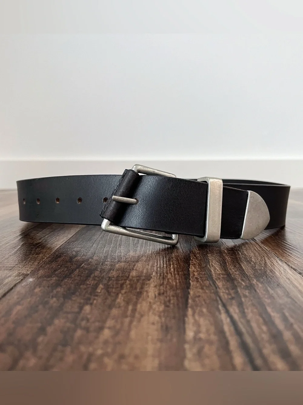 Free People We The Free Getty Leather Belt Slanted Buckle Boho Size XS/S Black